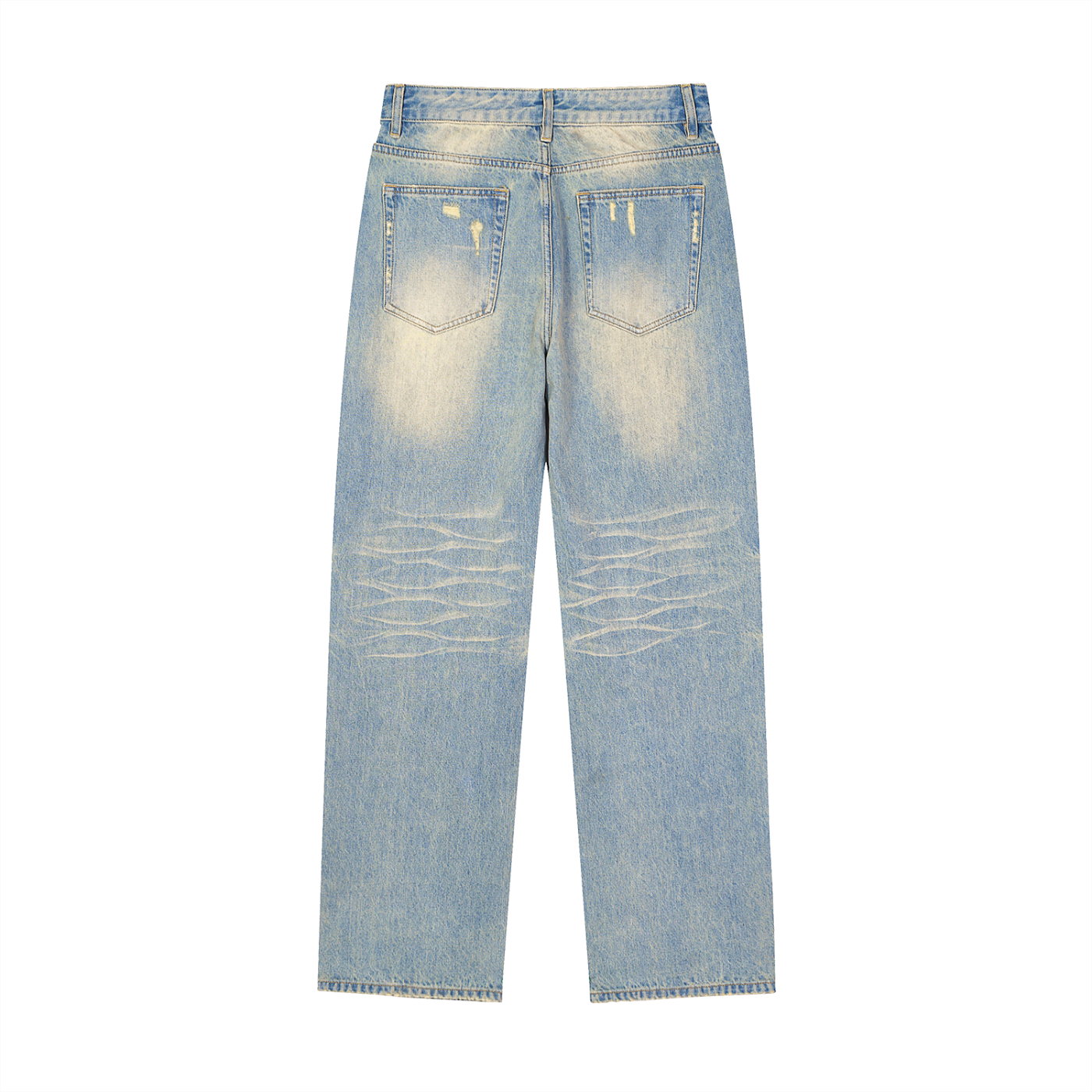 Sun Fade Raw Hem Denim Jeans (Unisex)
