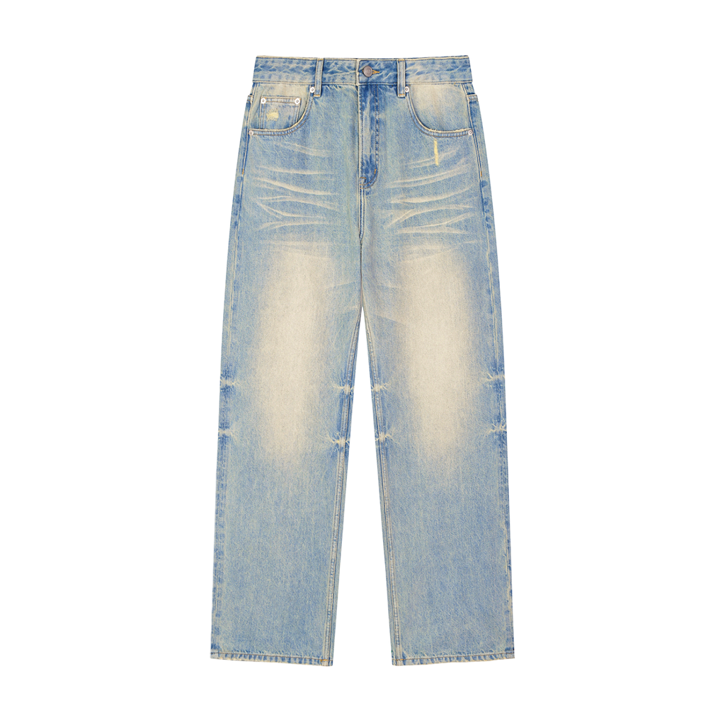 Sun Fade Raw Hem Denim Jeans (Unisex)