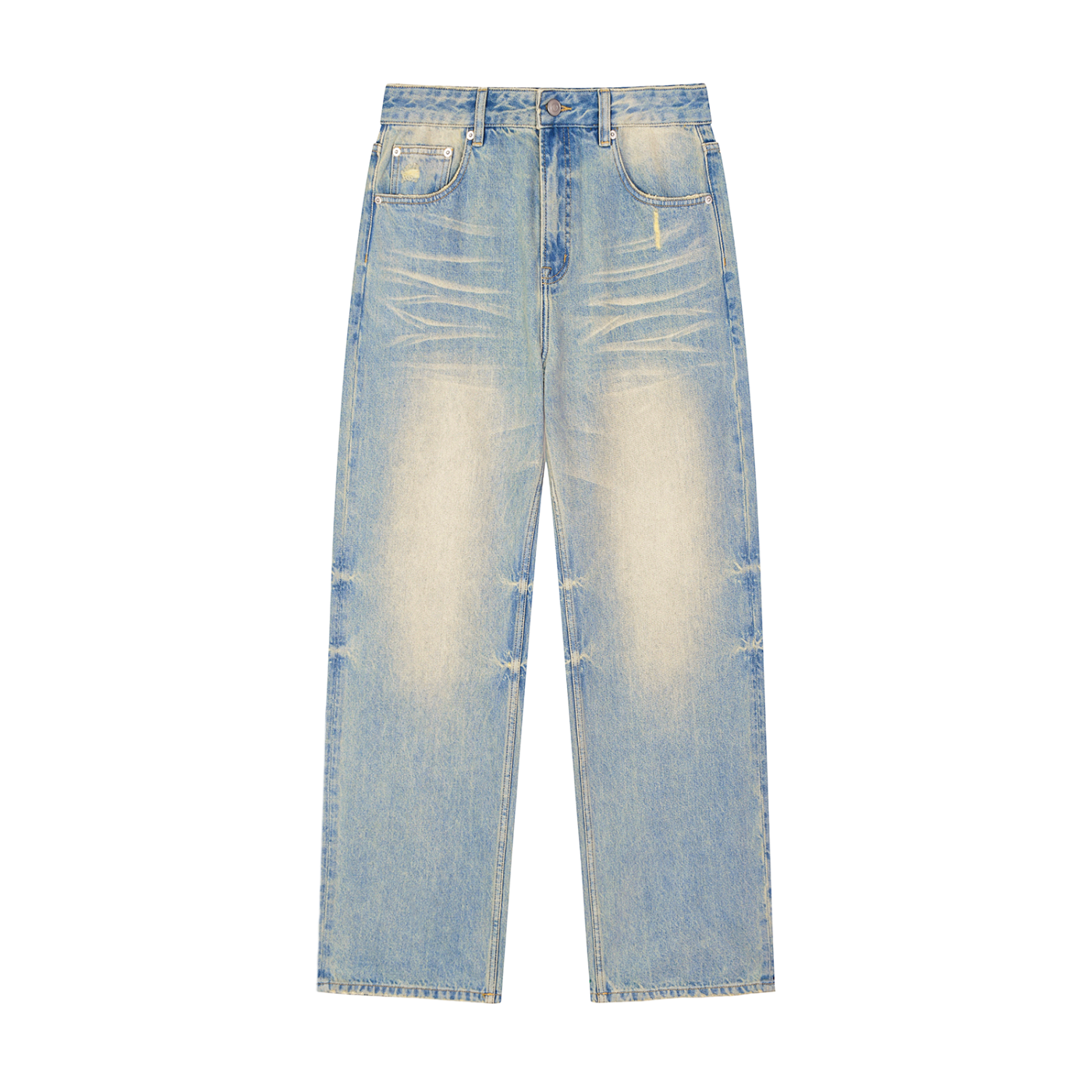 Sun Fade Raw Hem Denim Jeans (Unisex)