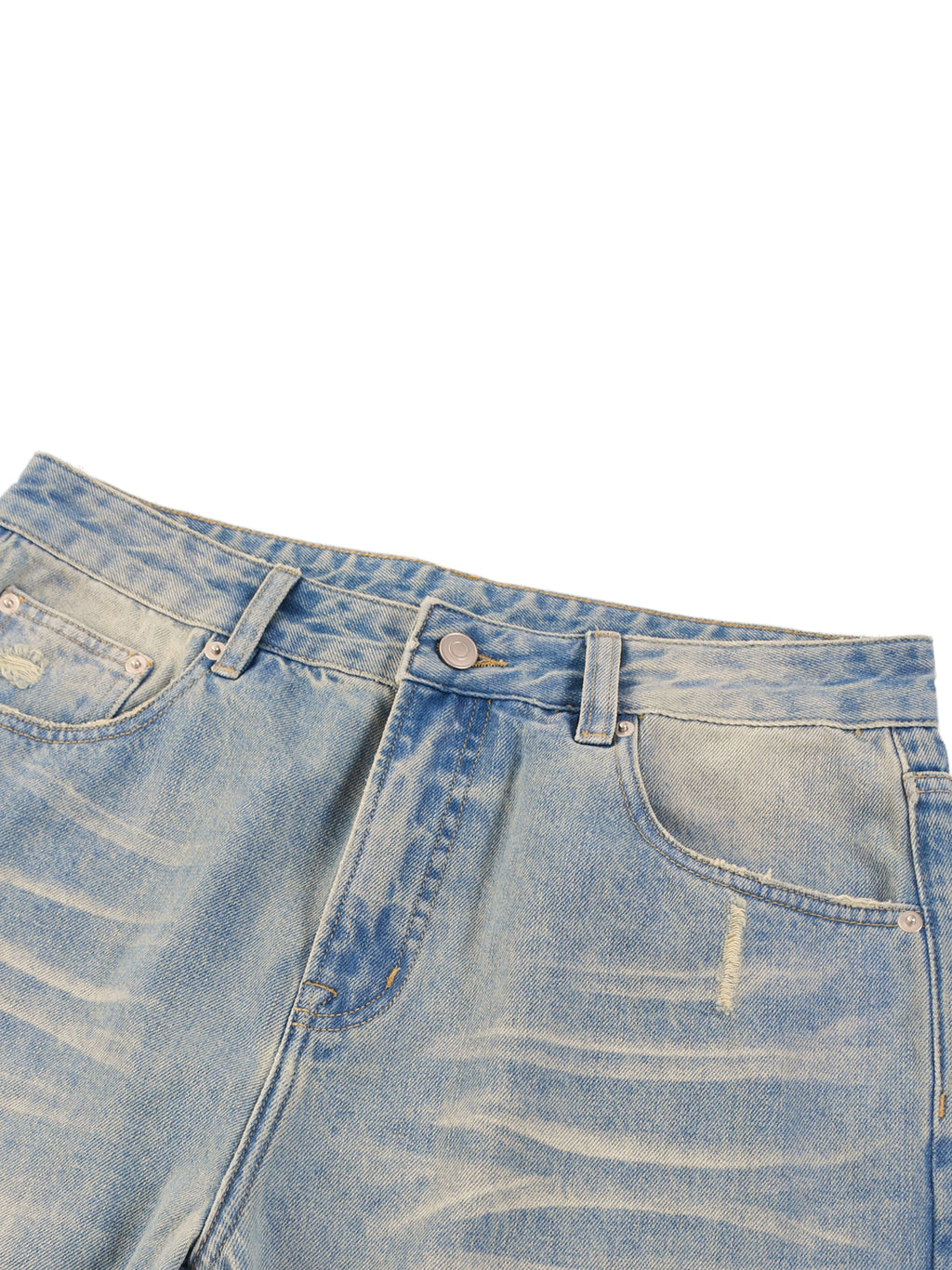 Sun Fade Raw Hem Denim Jeans (Unisex)